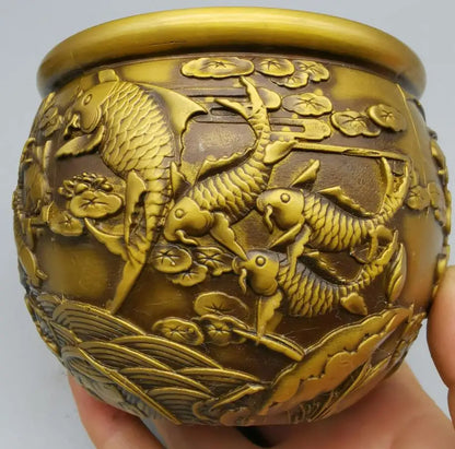 China brass archaize lotus fish tank crafts statue