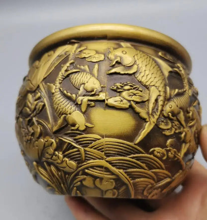 China brass archaize lotus fish tank crafts statue