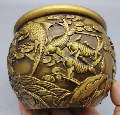 China brass archaize lotus fish tank crafts statue