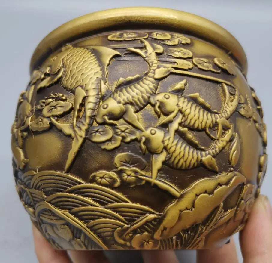China brass archaize lotus fish tank crafts statue