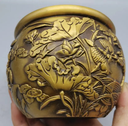 China brass archaize lotus fish tank crafts statue