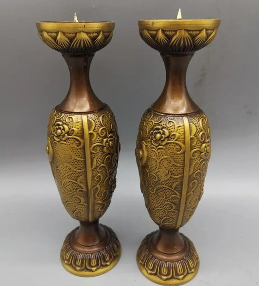 China brass archaize magpies Candle Holders crafts statue A pair