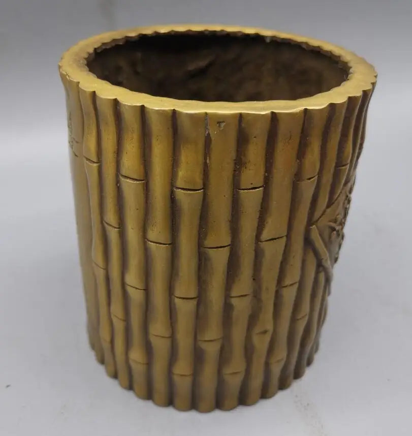 China brass archaize magpies plum blossom Pen holder crafts statue