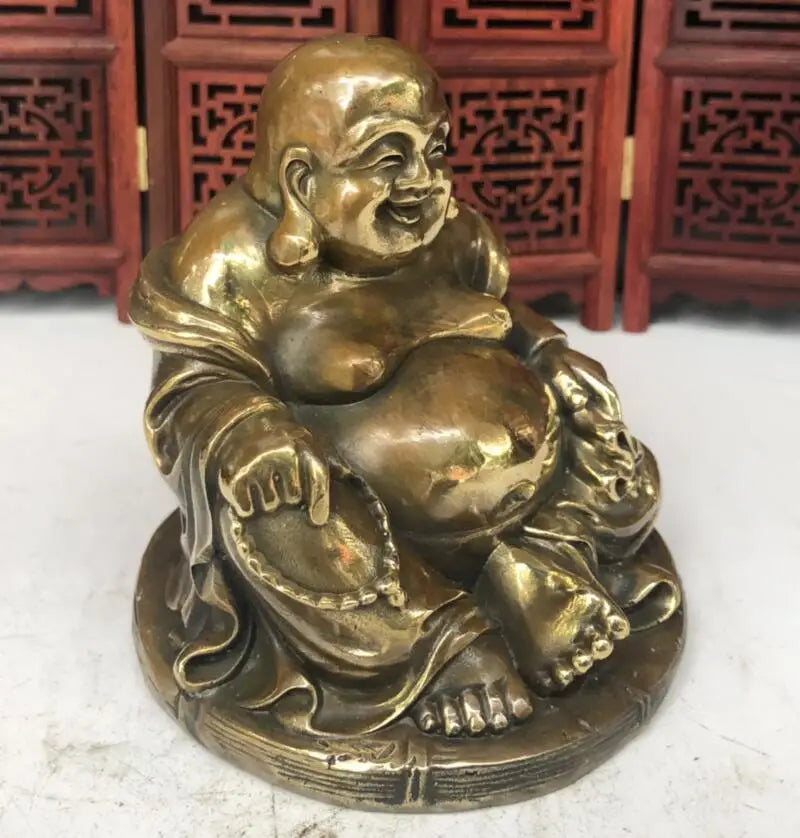 China brass archaize maitreya Buddha small crafts statue