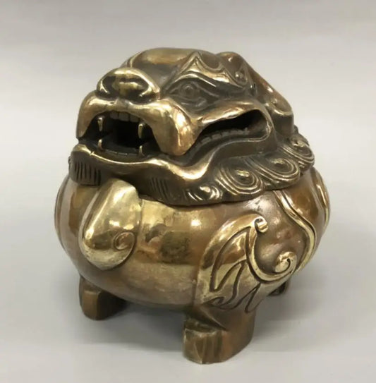 China brass archaize mythical wild animal Incense burner crafts statue