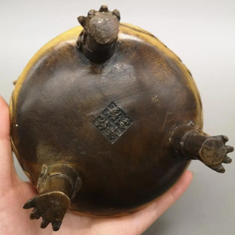 China brass archaize mythical wild animal Incense burner crafts statue