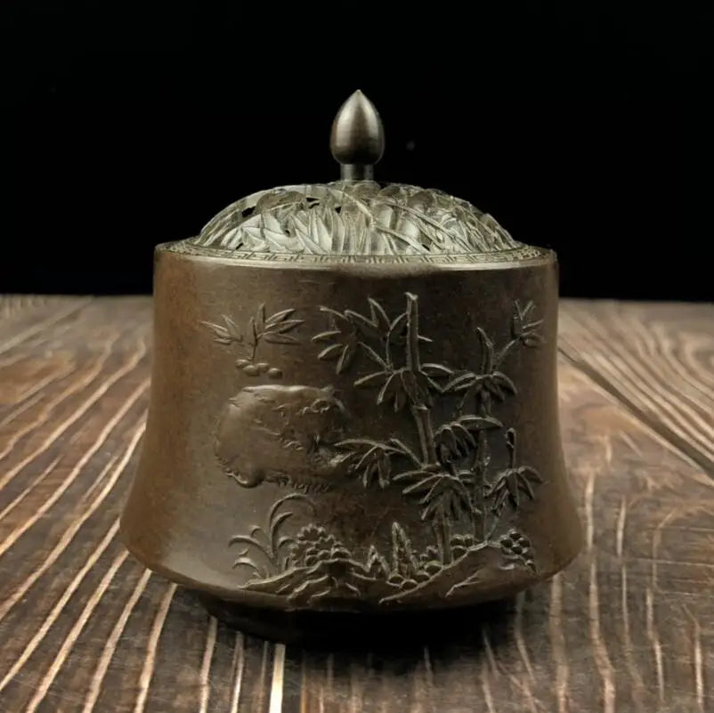 China brass archaize panda Incense burner crafts statue