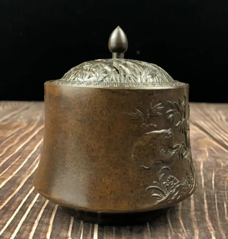 China brass archaize panda Incense burner crafts statue