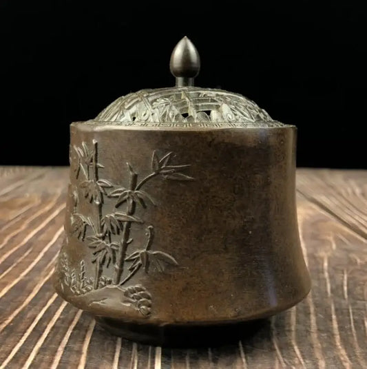 China brass archaize panda Incense burner crafts statue