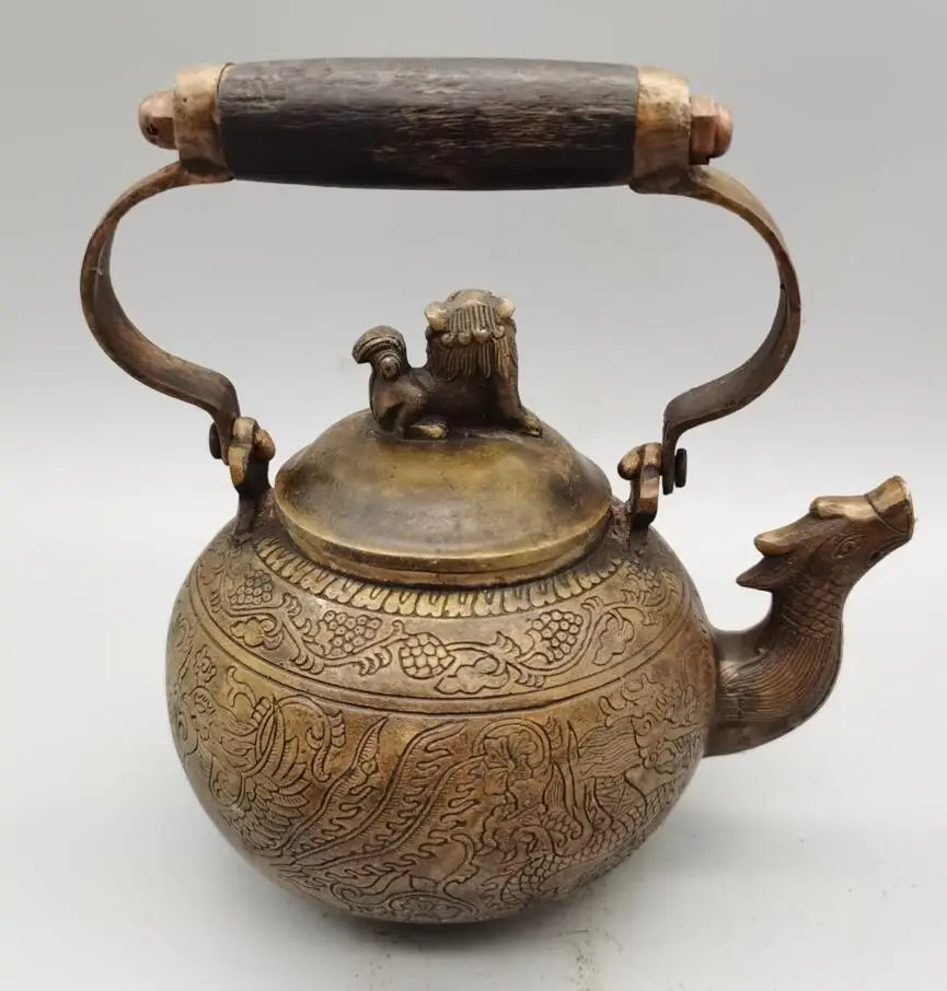 China brass archaize phoenix teapot crafts statue