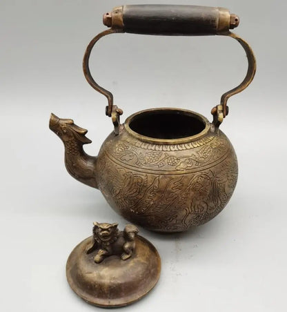 China brass archaize phoenix teapot crafts statue