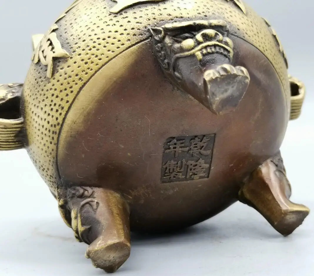 China brass archaize recruit wealth beast head Incense burner crafts statue