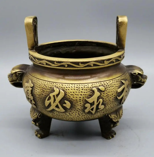 China brass archaize recruit wealth beast head Incense burner crafts statue