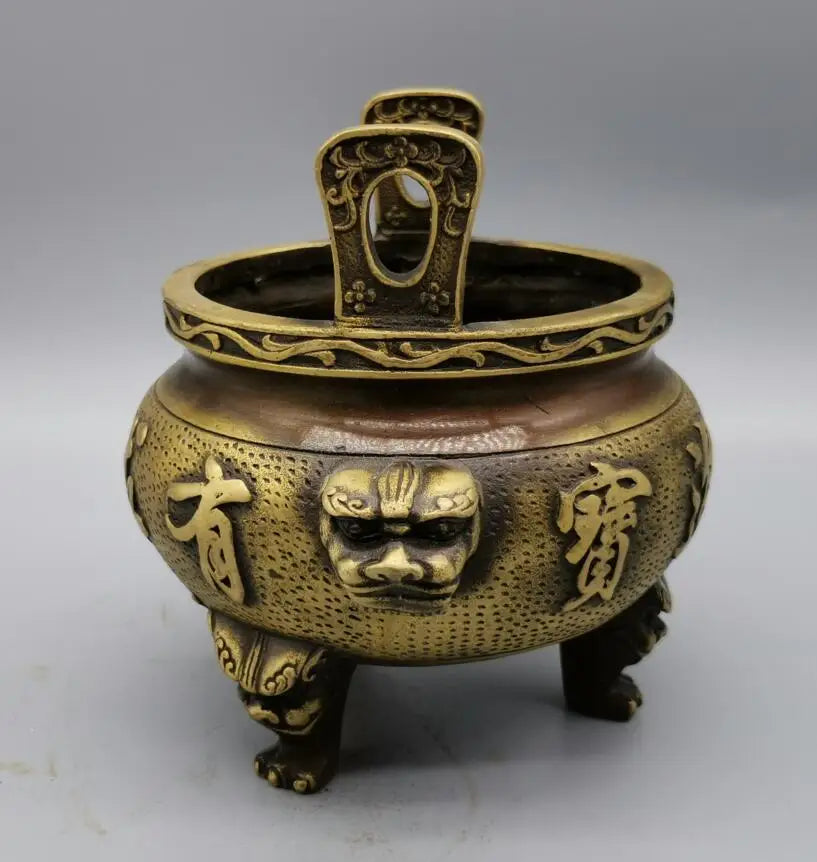 China brass archaize recruit wealth beast head Incense burner crafts statue
