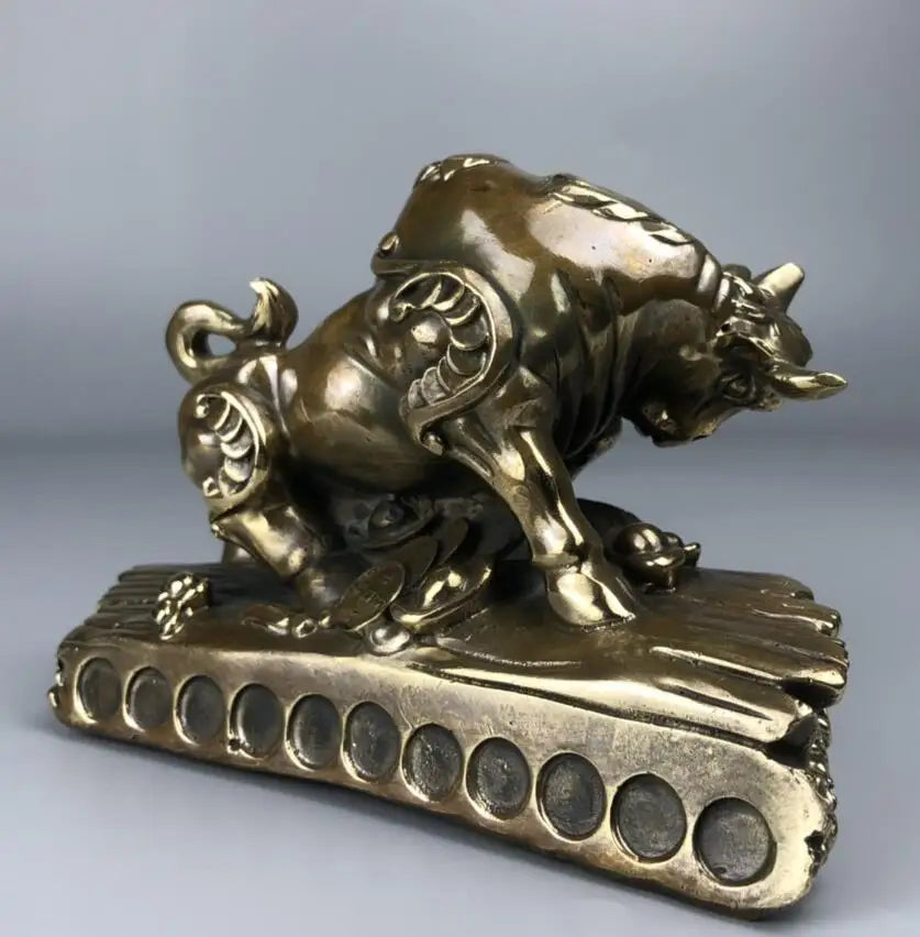 China brass archaize recruit wealth cow crafts statue