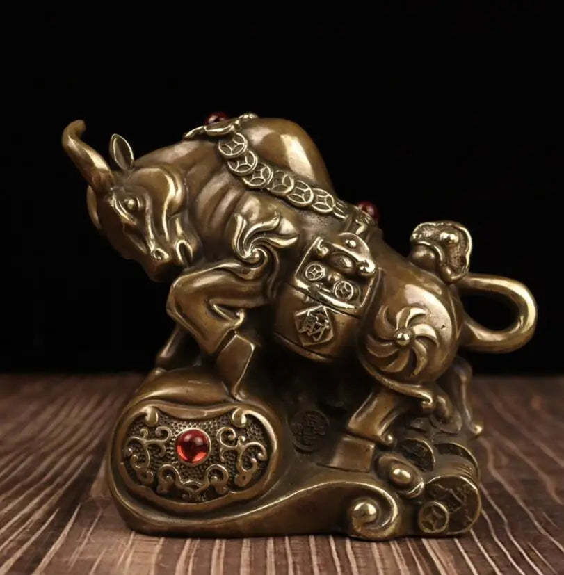 China brass archaize recruit wealth cow crafts statue