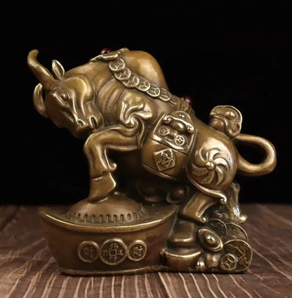 China brass archaize recruit wealth cow crafts statue