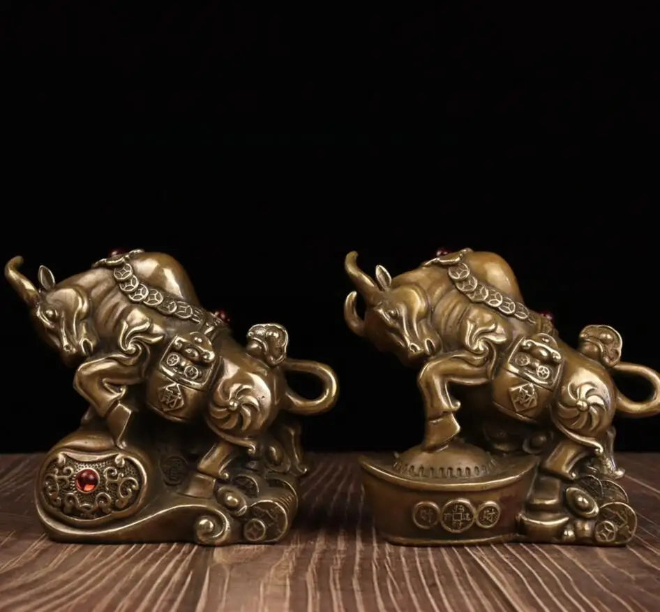 China brass archaize recruit wealth cow crafts statue