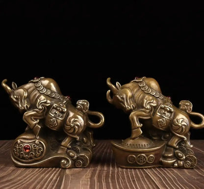 China brass archaize recruit wealth cow crafts statue