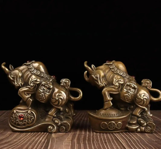 China brass archaize recruit wealth cow crafts statue