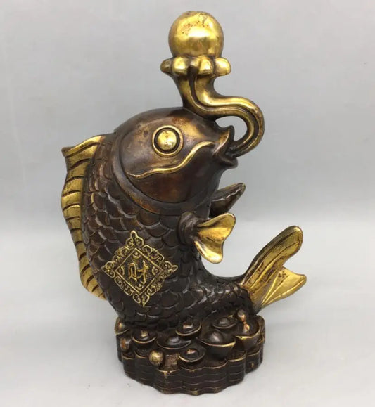 China brass archaize recruit wealth fish crafts statue
