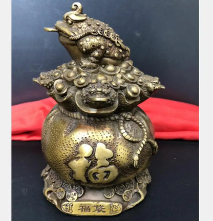 China brass archaize recruit wealth gold toad crafts statue