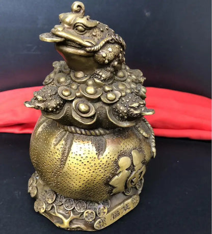 China brass archaize recruit wealth gold toad crafts statue