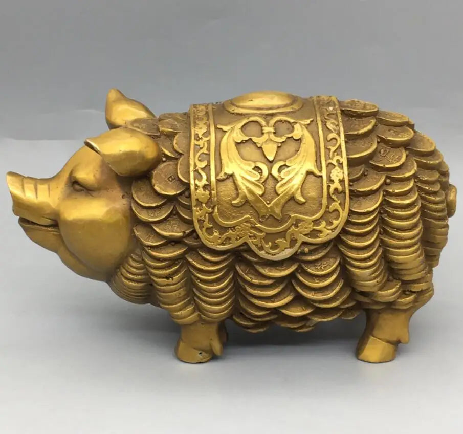 China brass archaize recruit wealth pig crafts statue