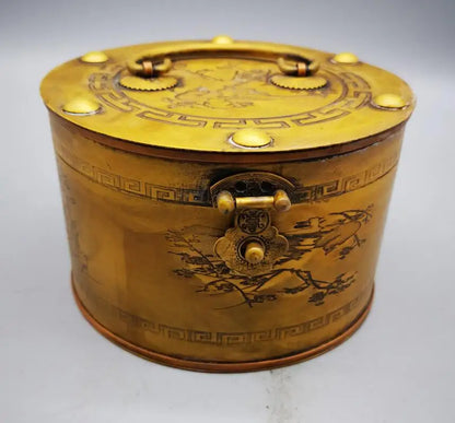 China brass archaize round shape Jewelry box crafts statue