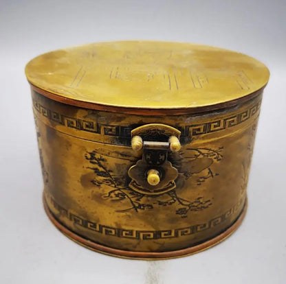 China brass archaize round shape Jewelry box crafts statue
