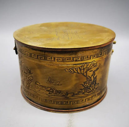 China brass archaize round shape Jewelry box crafts statue