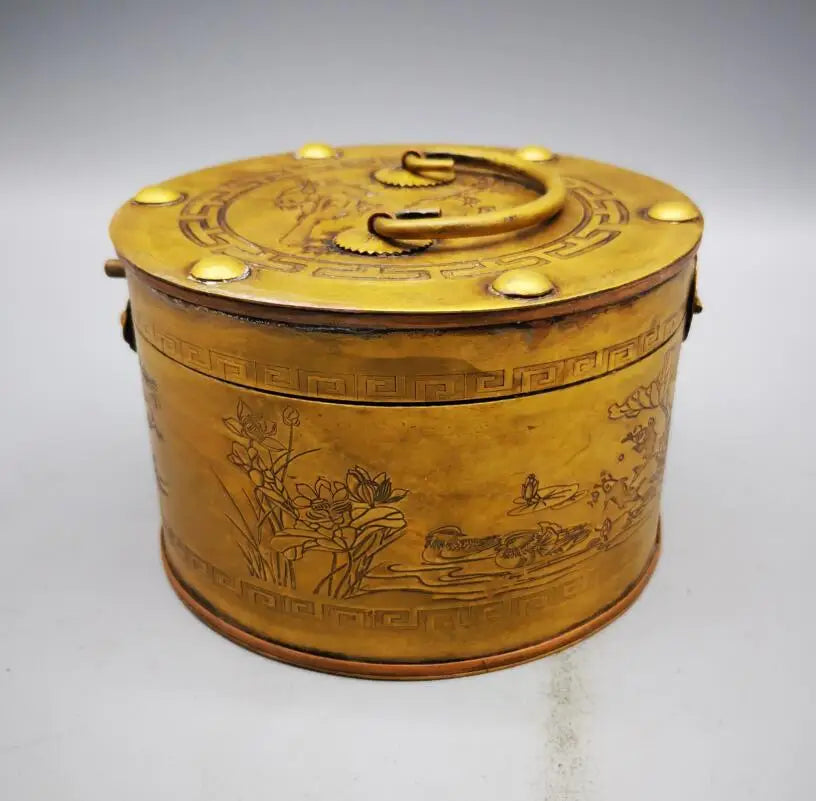 China brass archaize round shape Jewelry box crafts statue