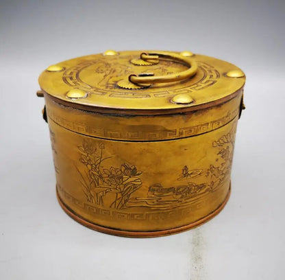 China brass archaize round shape Jewelry box crafts statue