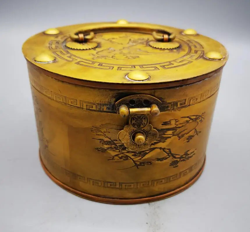 China brass archaize round shape Jewelry box crafts statue