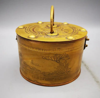 China brass archaize round shape Jewelry box crafts statue