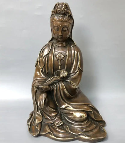 China brass archaize ruyi Guanyin bodhisattva crafts statue