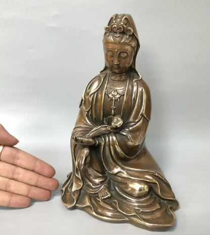 China brass archaize ruyi Guanyin bodhisattva crafts statue