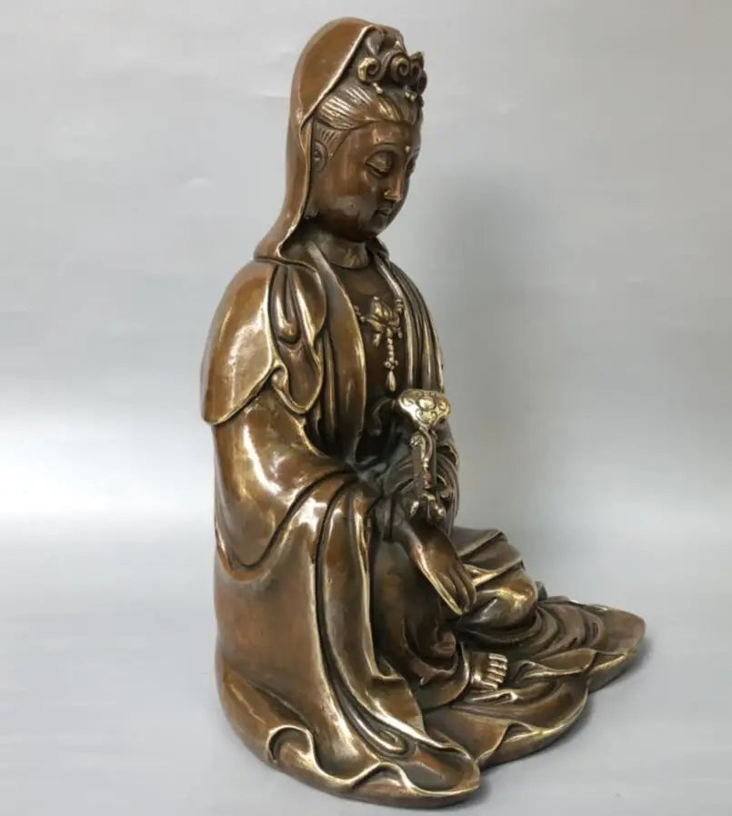 China brass archaize ruyi Guanyin bodhisattva crafts statue