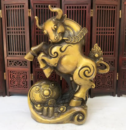 China brass archaize ruyi cow crafts statue