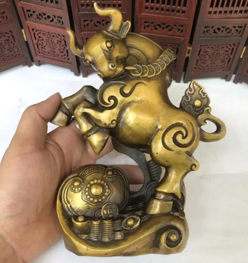 China brass archaize ruyi cow crafts statue