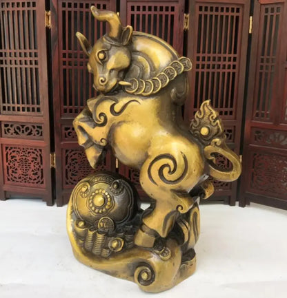 China brass archaize ruyi cow crafts statue
