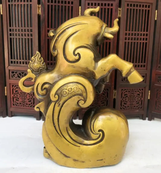 China brass archaize ruyi cow crafts statue