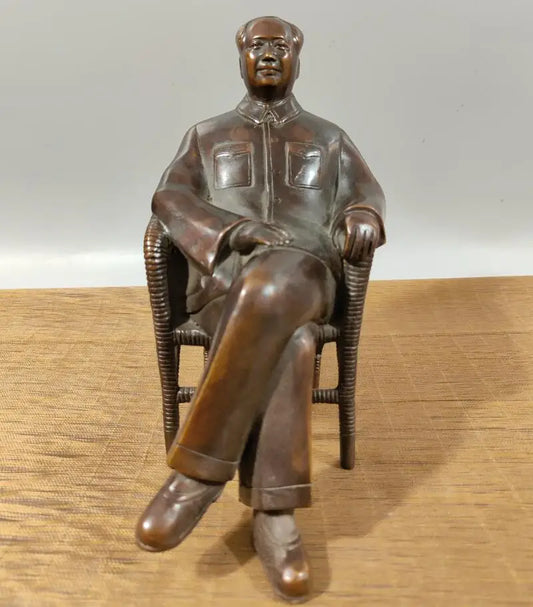 China brass archaize sit chair Mao Zedong crafts statue