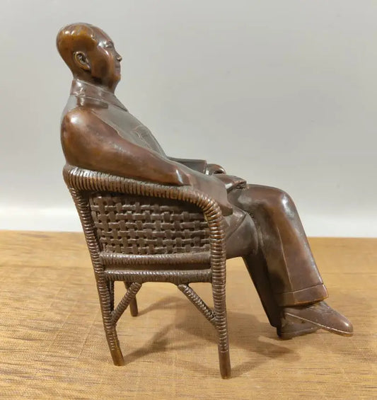 China brass archaize sit chair Mao Zedong crafts statue