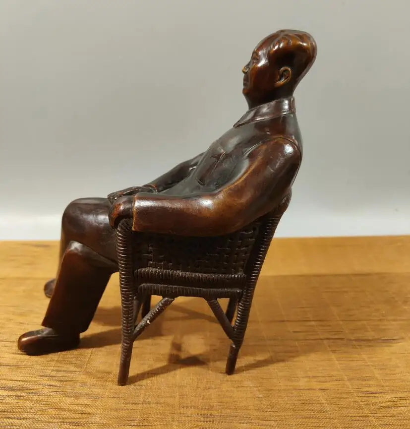 China brass archaize sit chair Mao Zedong crafts statue