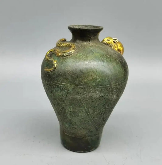 China brass archaize snake mouse jar crafts statue