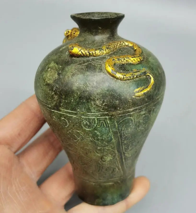 China brass archaize snake mouse jar crafts statue