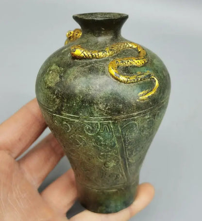 China brass archaize snake mouse jar crafts statue