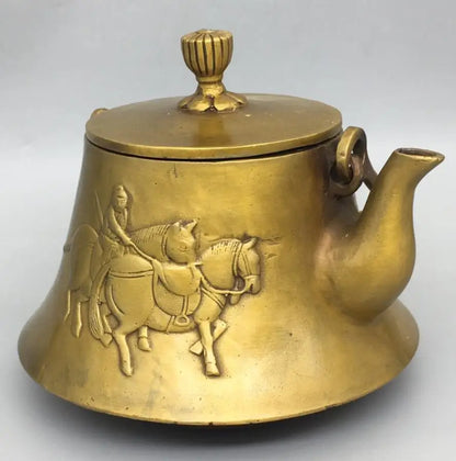 China brass archaize tang dynasty horses teapot crafts statue