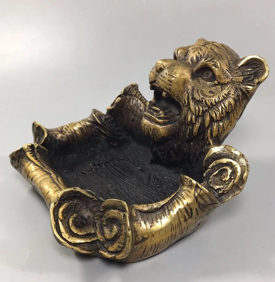 China brass archaize tiger head ashtray crafts statue